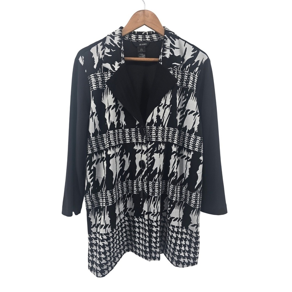 Ali Miles Jacket Womens‎ Large Black White Abstract Houndstooth Button Up Artsy